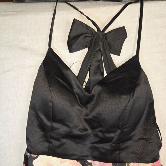 City Triangles Backless Formal Dress Juniors‎ 11 Black Pink Floral Skirt Flare - Picture 15 of 16